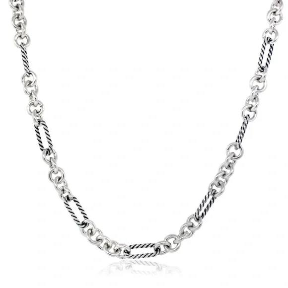 David Yurman Sterling Silver and 18k Gold Figaro Chain Necklace - Picture 2 of 7